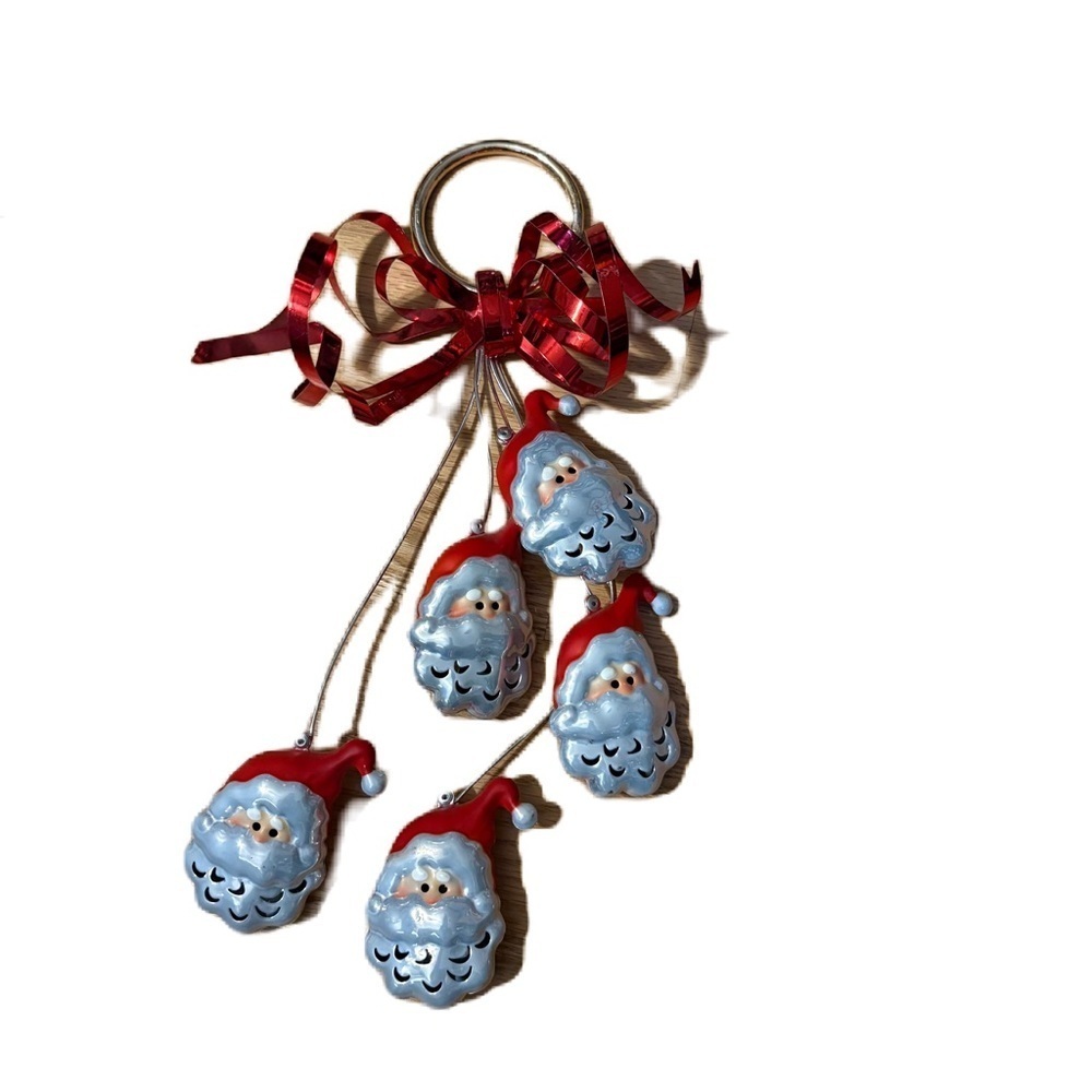 Festive Santa Bell Ornaments Red Ribbon Door Knob Hanging Metal Christmas Decor